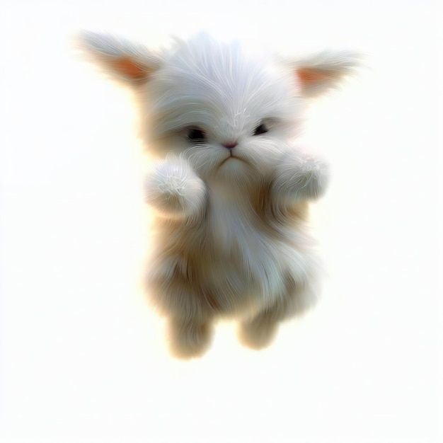 A white cat is jumping in the air.