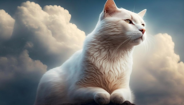 White cat laying down cloud image Ai generated art