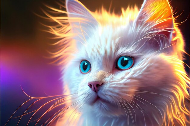 White Cat portrait against dark background made with Generative AI