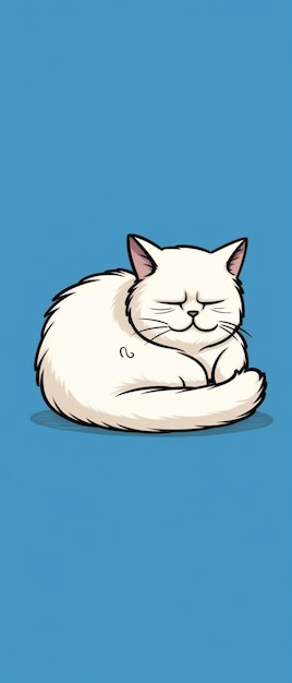 A white cat sleeping on a blue background with its eyes closed generative ai