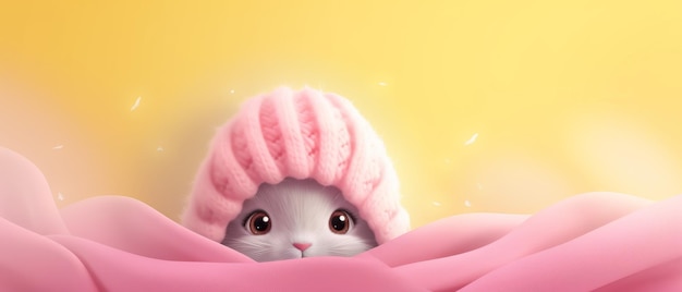 사진 분홍색 모자와 스카프를 입은  고양이