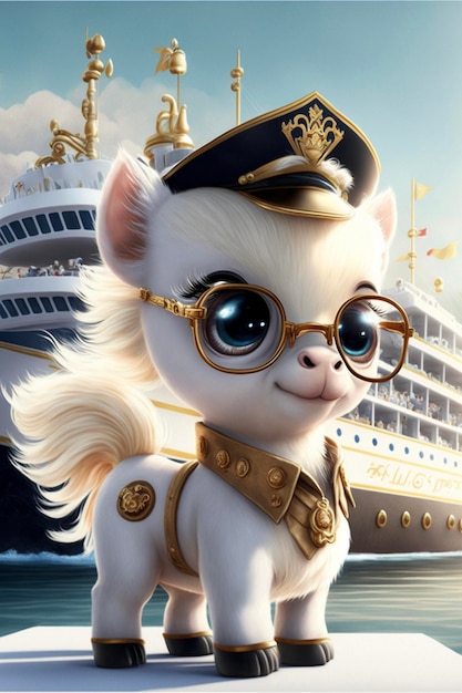 White cat wearing a sailors hat and glasses generative ai