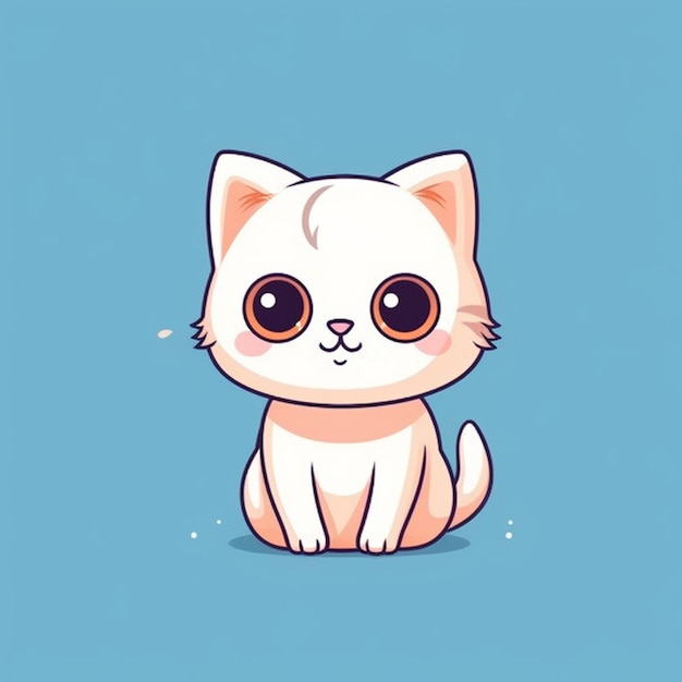 a white cat with big eyes sitting on a blue background generative ai