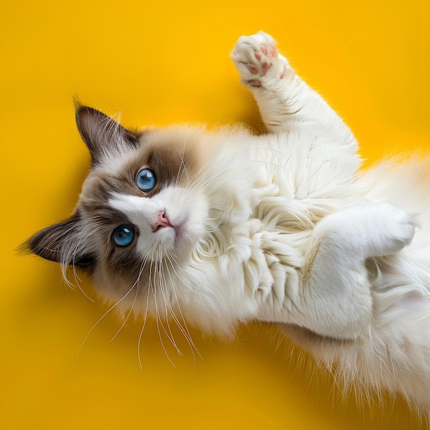 White Cat With Blue Eyes Laying on Back