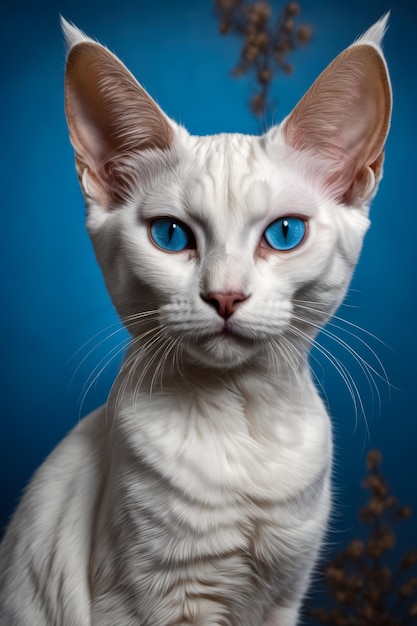 White cat with blue eyes stares into the camera