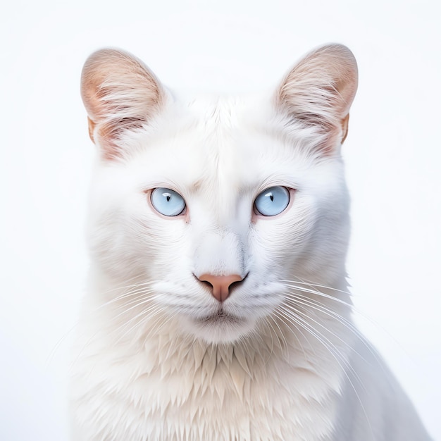 A white cat with blue eyes