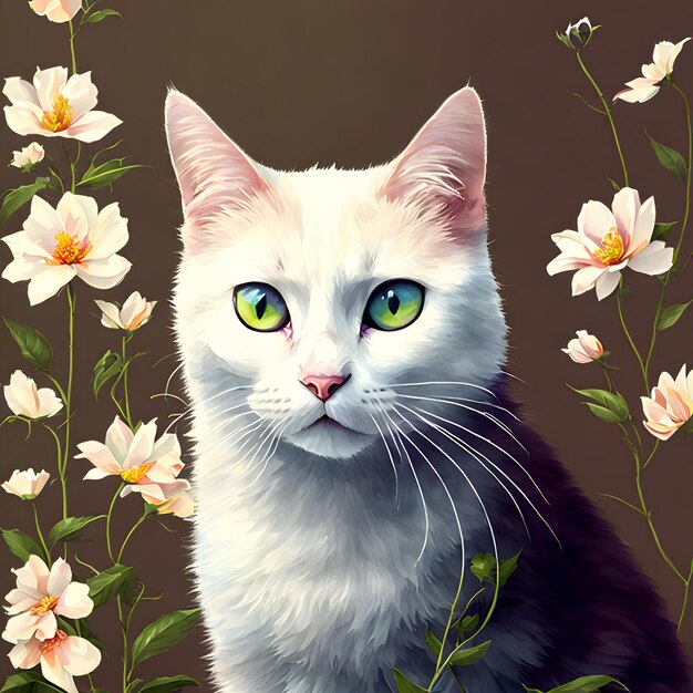 Photo white cat with flowers