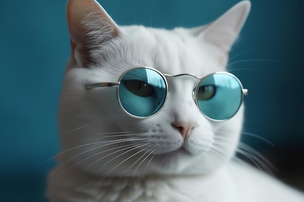 안경을 쓴 흰 고양이