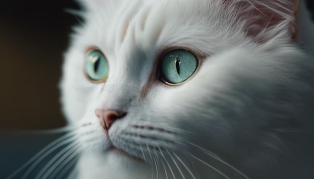 A white cat with green eyes