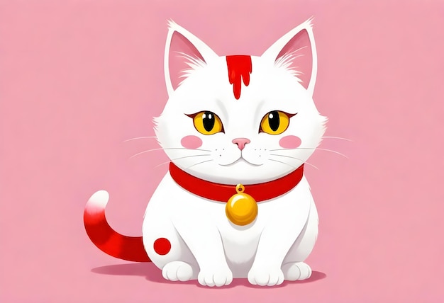 a white cat with a red collar and a tag that says quot the name quot on it