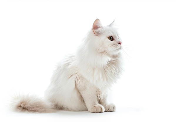 a white cat with a red nose sits on a white background