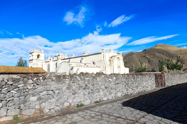 White Catholic church in rural Peru