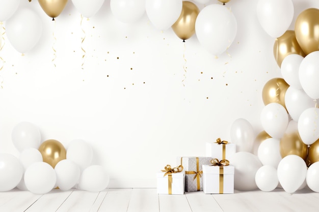 white celebration background with balloons