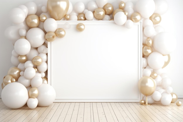 white celebration background with balloons