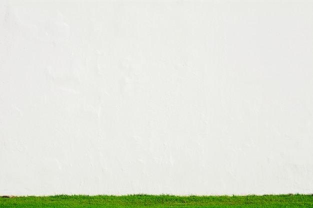 White cement wall with green grass