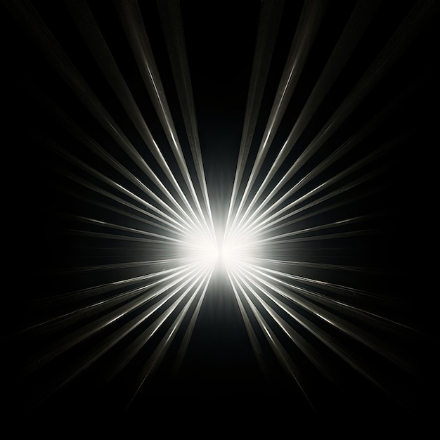 Photo white central light emitting beams on a black background