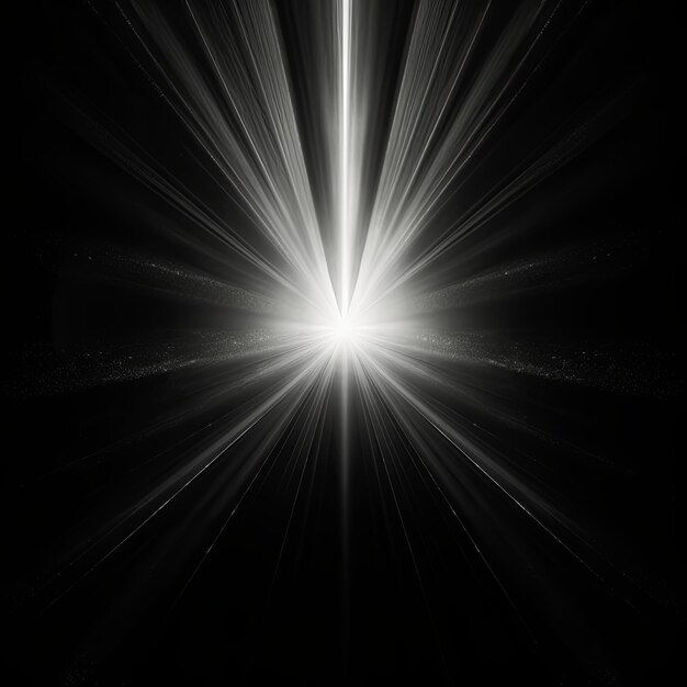 Photo white central light emitting beams on a black background