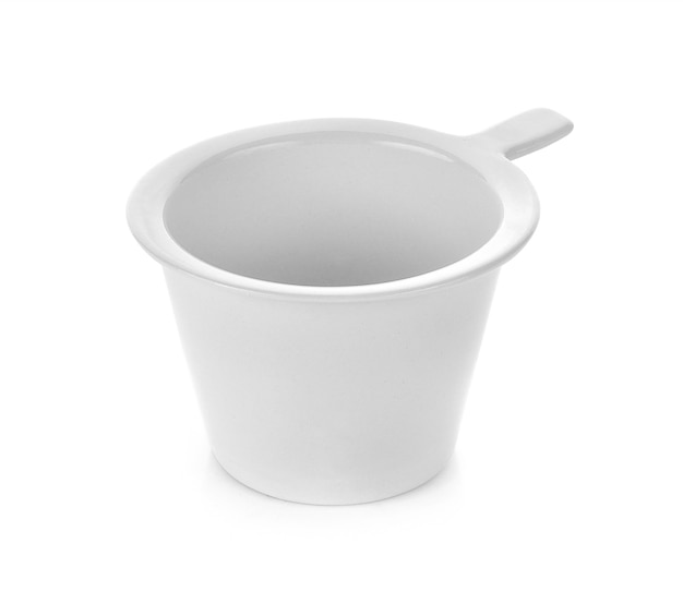 White ceramic mug on white background