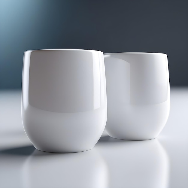 Белые керамические чашки на отражающей поверхности