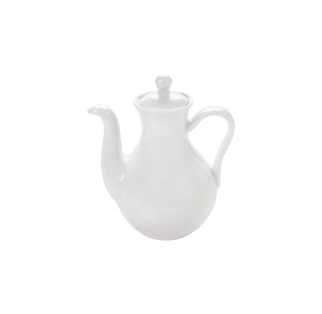 Foto teiera in ceramica bianca su sfondo bianco