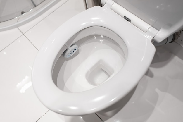 White ceramic toilet in the bathroom