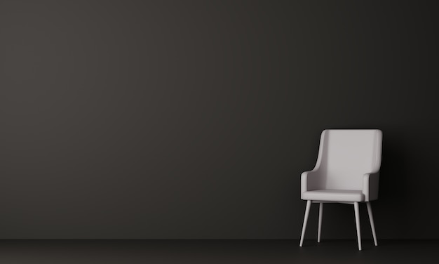 Белый стул в темной комнате. 3D визуализация.