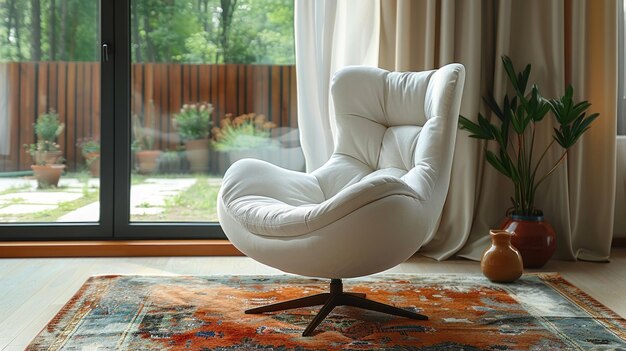 White Chair on Rug in Living Room