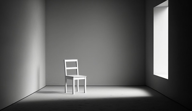 Photo a white chair sits in a dark room with a light shining on it.