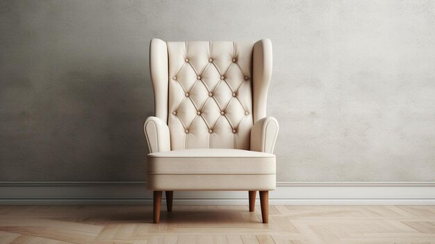 Photo a white chair sitting on top of a hard wood floor