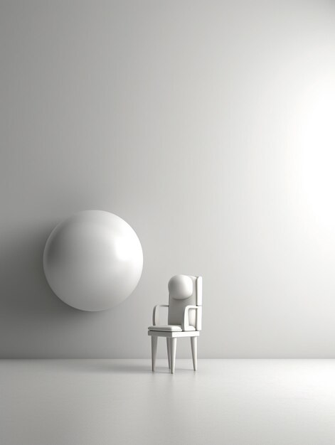 a white chair and a white ball in the corner of a room.