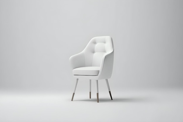 A white chair with a black metal frame sits against a white background.
