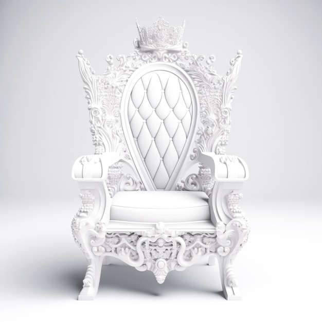 A white chair with a crown on it