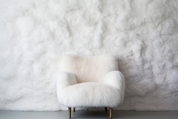 Photo a white chair with a fluffy blanket on it sits in front of a wallpaper