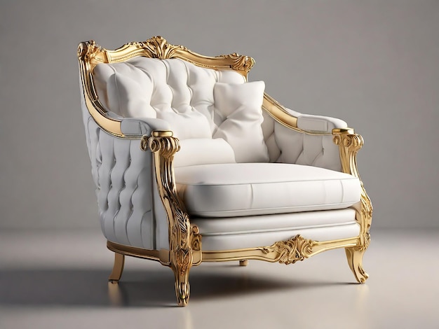 Photo a white chair with gold trim and a gold and white cushion