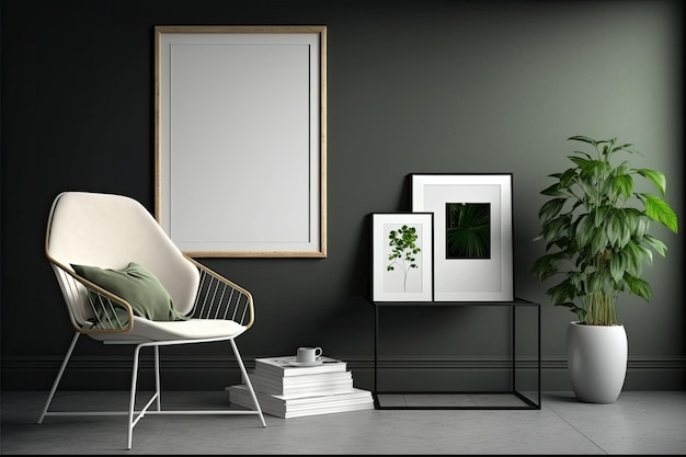 Photo a white chair with a green pillow on it next to a plant on a table.