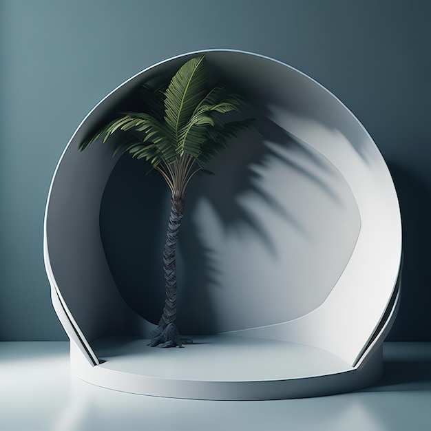 A white chair with a palm tree in it