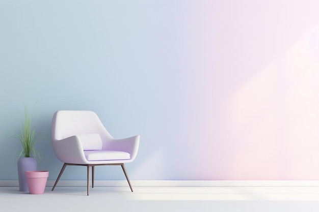 a white chair with a pink background and a white chair in the corner.