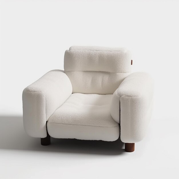 a white chair with a white cushion that says " the number 3 " on the back.