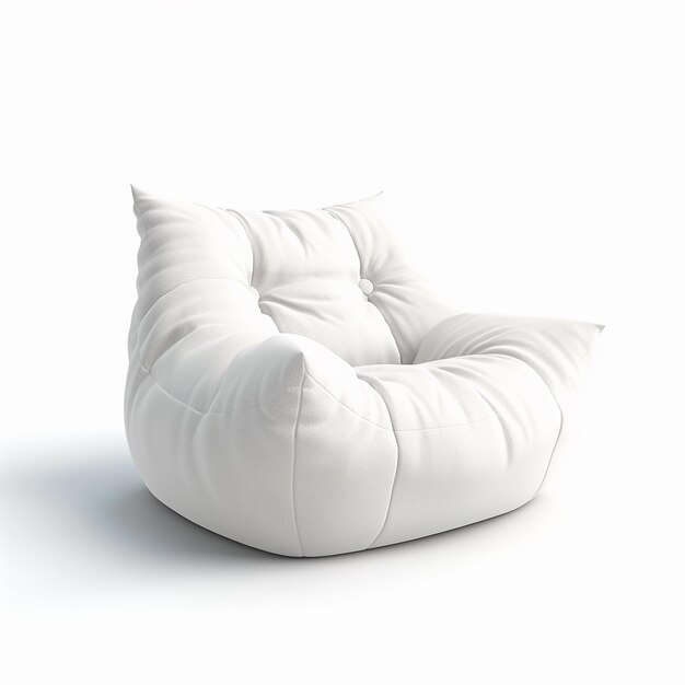 a white chair with a white cushion that says " the word " on it.