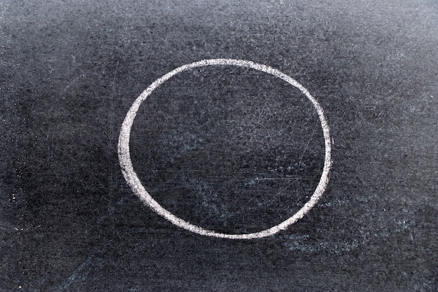 White chalk hand drawing in circle or round shape on black board background