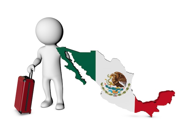 Photo white character with suitcase visits mexico