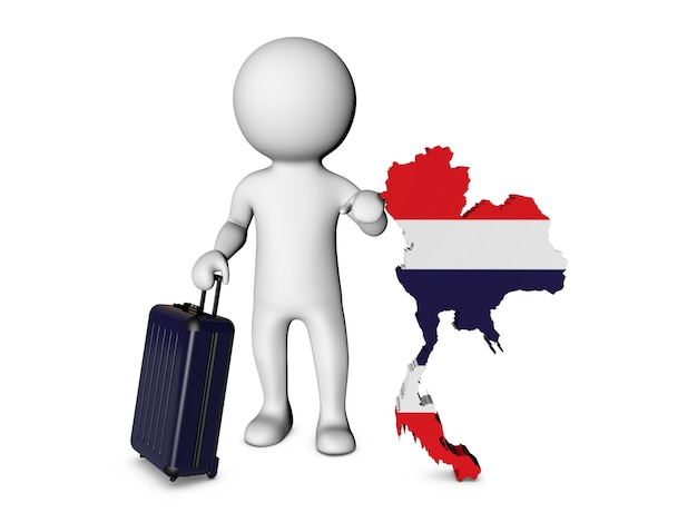 Photo white character with suitcase visits thailand