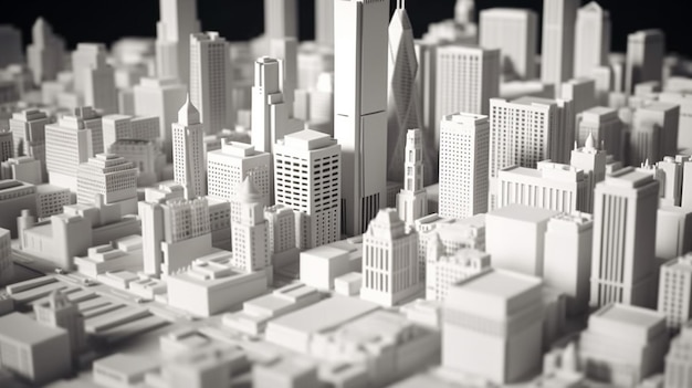 Photo white chicago city with miniature look