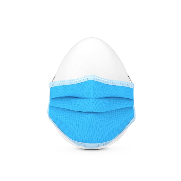 White Chicken Easter Egg in Medical ProtectivÑ Mask for Prevension of Coronavirus COVID-19 on a white background. 3d Rendering