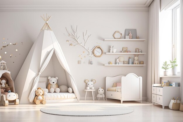 Фото Белый интерьер детской комнаты для макета 3d-рендеринга