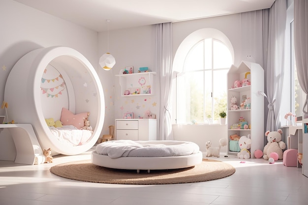 Белая детская комната с копировальным пространством
