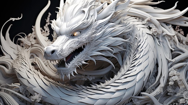 Photo white chinese dragon statue