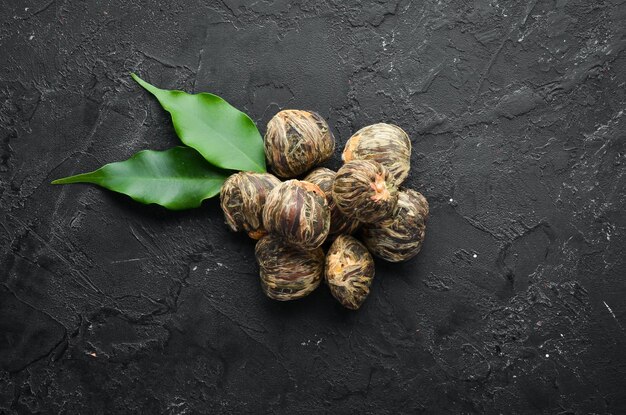 White Chinese traditional tea On a rustic background Top view free space for your text