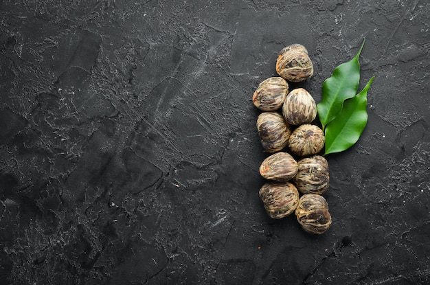 White Chinese traditional tea On a rustic background Top view free space for your text