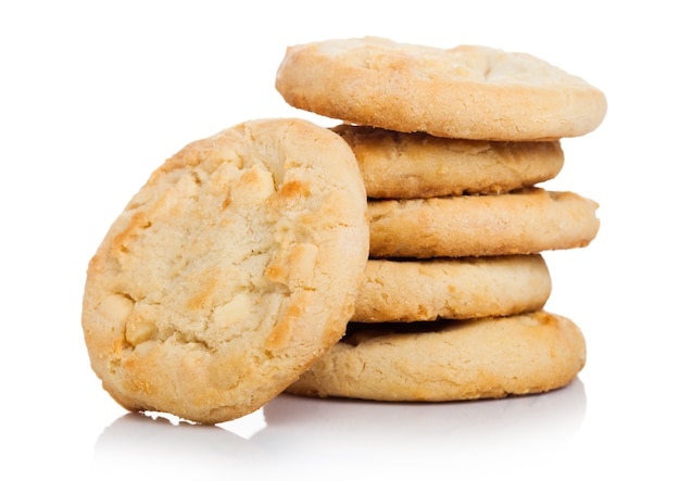 White chocolate biscuit cookies isolated